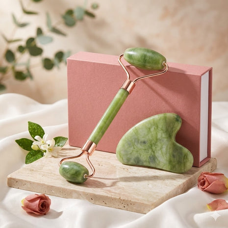 BAIMEI Genuine Jade Roller & Gua Sha Facial Set