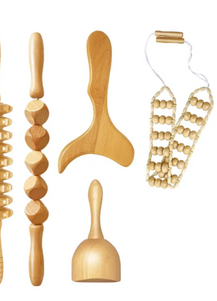 Natural Birchwood Manual Body Massage Roller Set