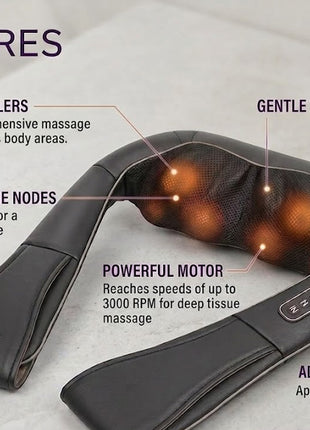 3D Kneading Heat Neck Massager Cordless Rechargeable