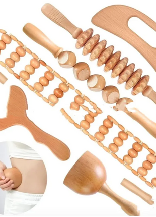 Natural Birchwood Manual Body Massage Roller Set