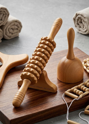 Natural Birchwood Manual Body Massage Roller Set