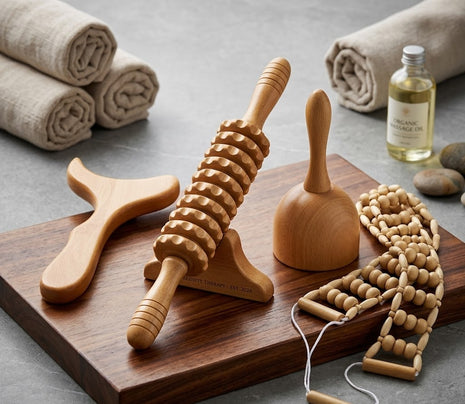 Natural Birchwood Manual Body Massage Roller Set