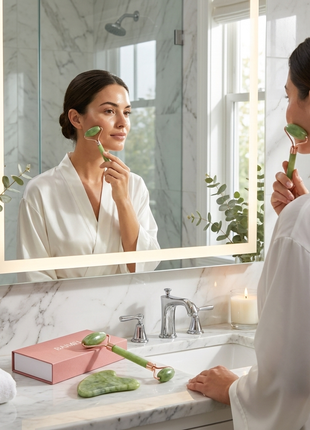 BAIMEI Genuine Jade Roller & Gua Sha Facial Set